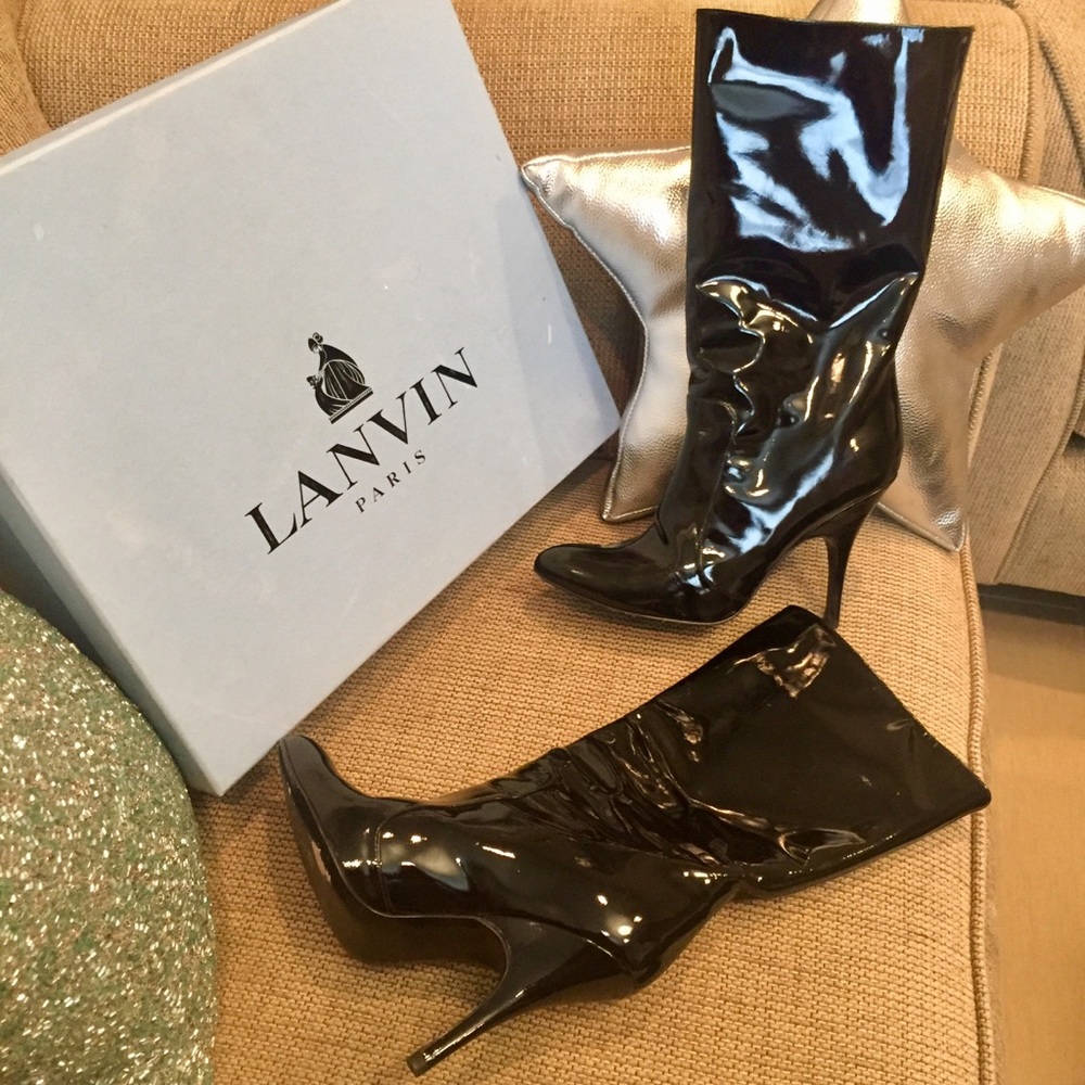 💖✨Lanvin Paris💖Black Pattern Leather short boots - Picture 1 of 16